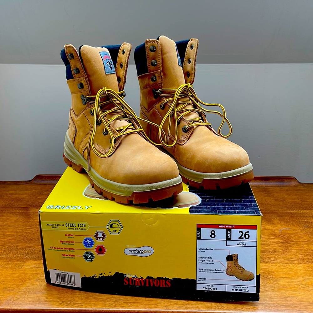 Herman Survivors Men's Grizzly Steel Toe Work Boots Size 8 color Wheat